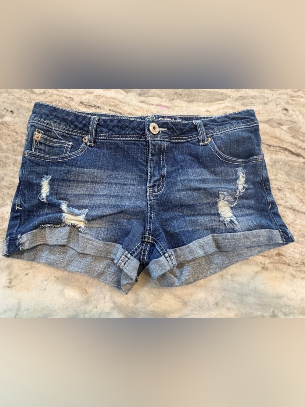 Vanilla Star Distressed Cuffed Denim Shorts Juniors Size 9 Y2K